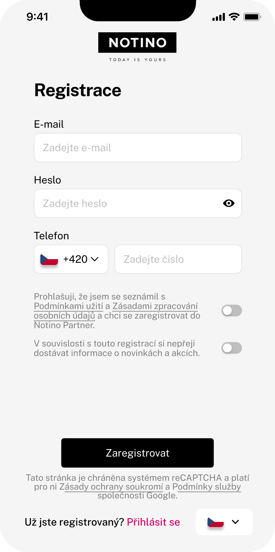 Aplikace Notino Partner na displeji smartphonu