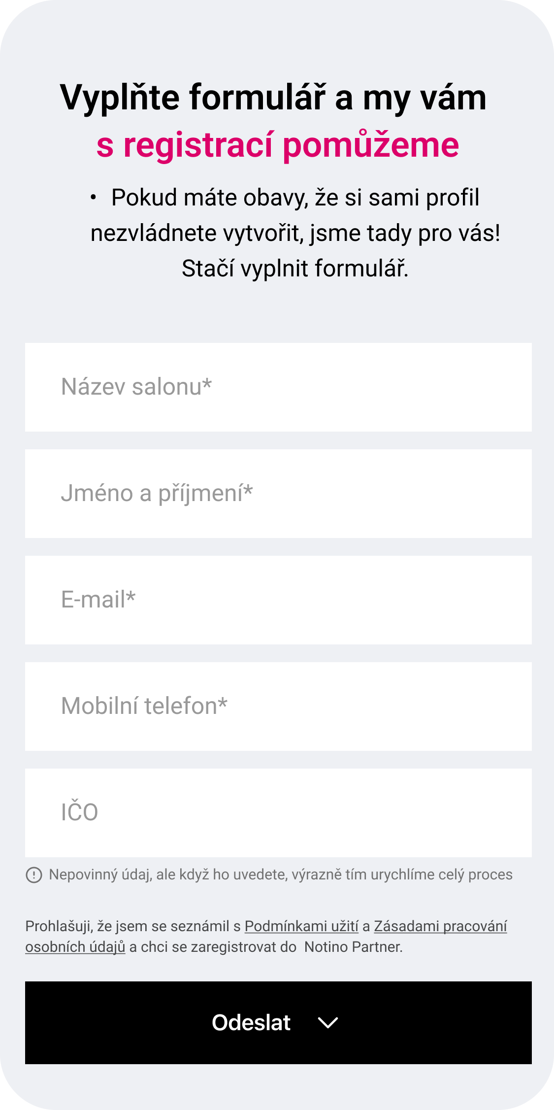 Aplikace Notino Partner na displeji smartphonu